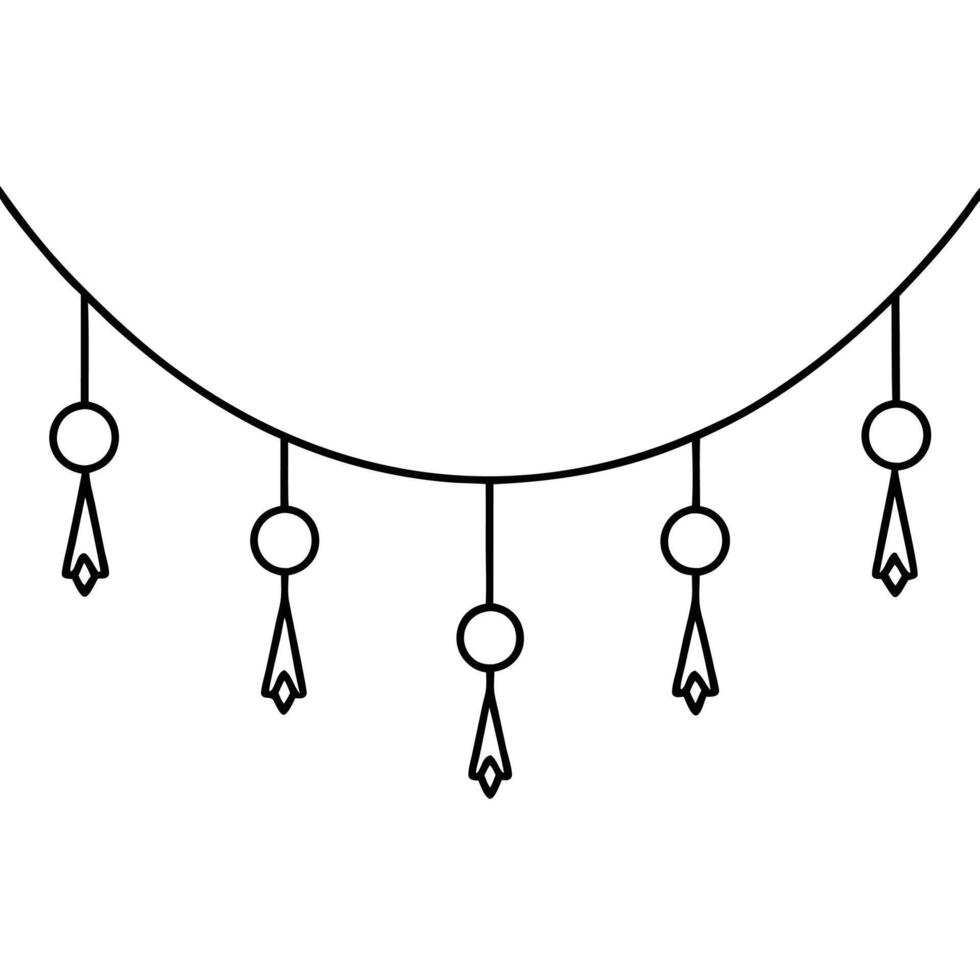Line Art of a Decorative Garland with Beads and Tassels vector