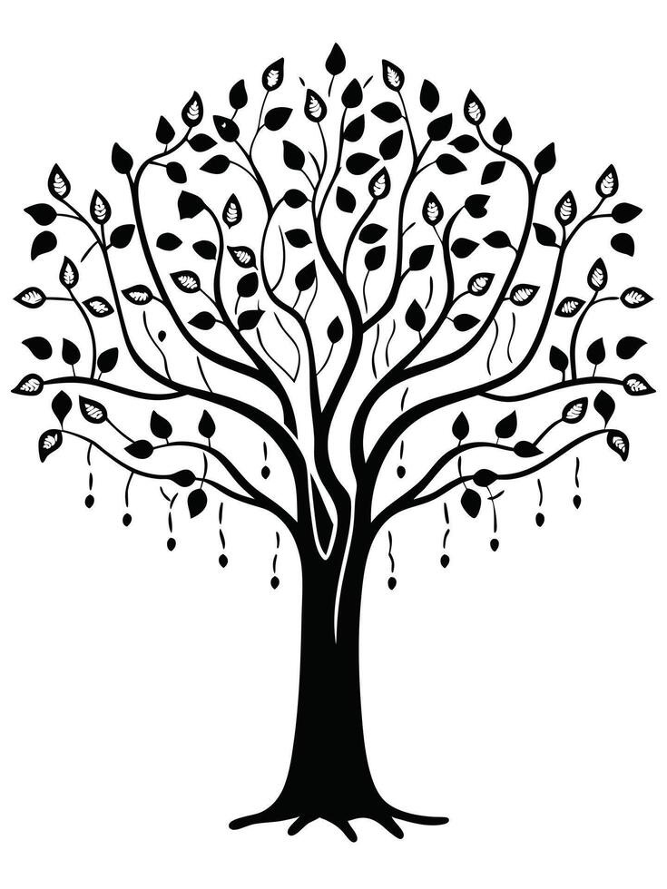Line Art of a Lush Golden Wishing Tree with Leaves vector