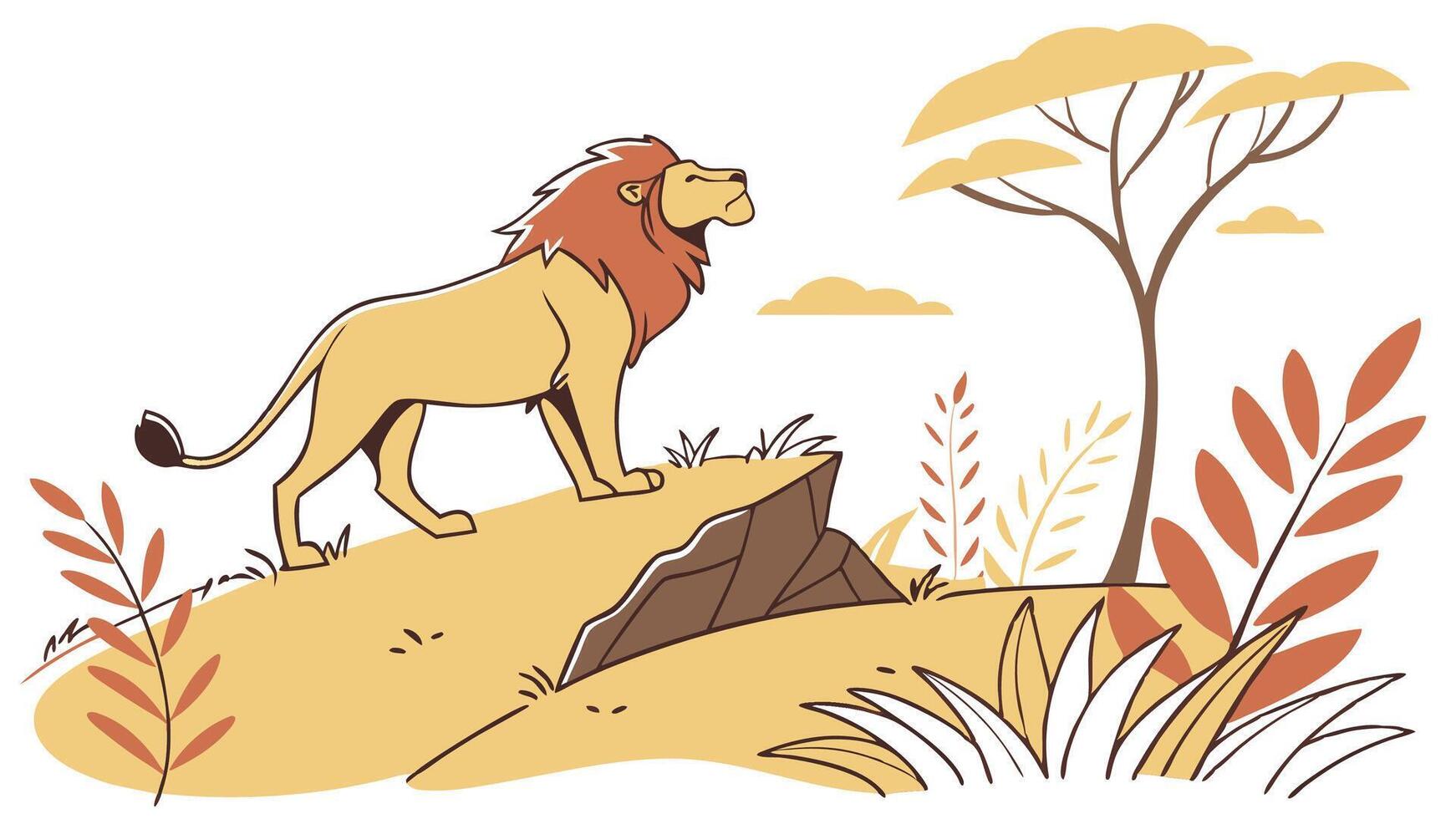 Majestic Lion Standing on Savanna Grass with World in View vector