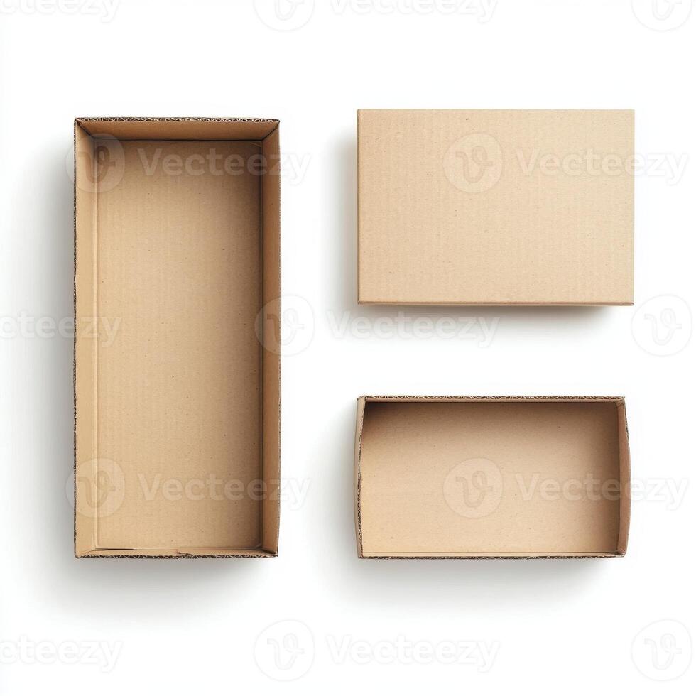 Closed and open cardboards isolated on white background photo