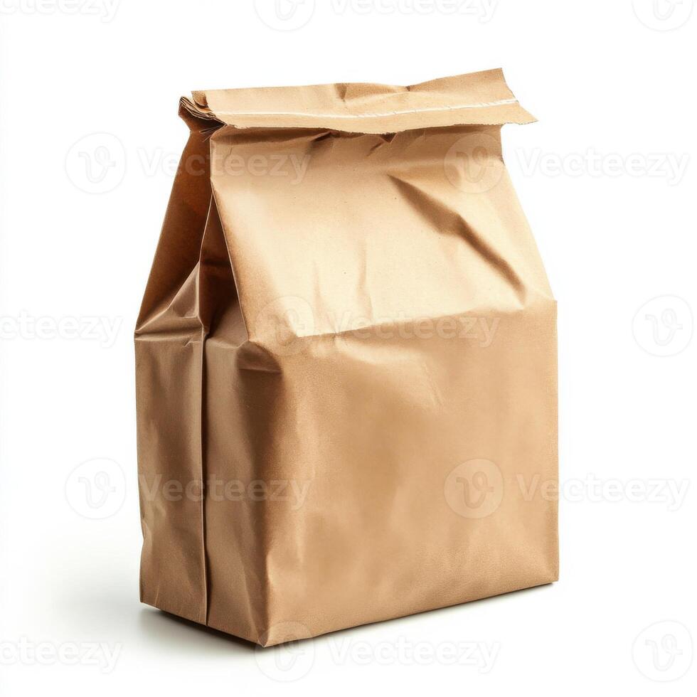 Brown Lunch Bag isolated on white photo