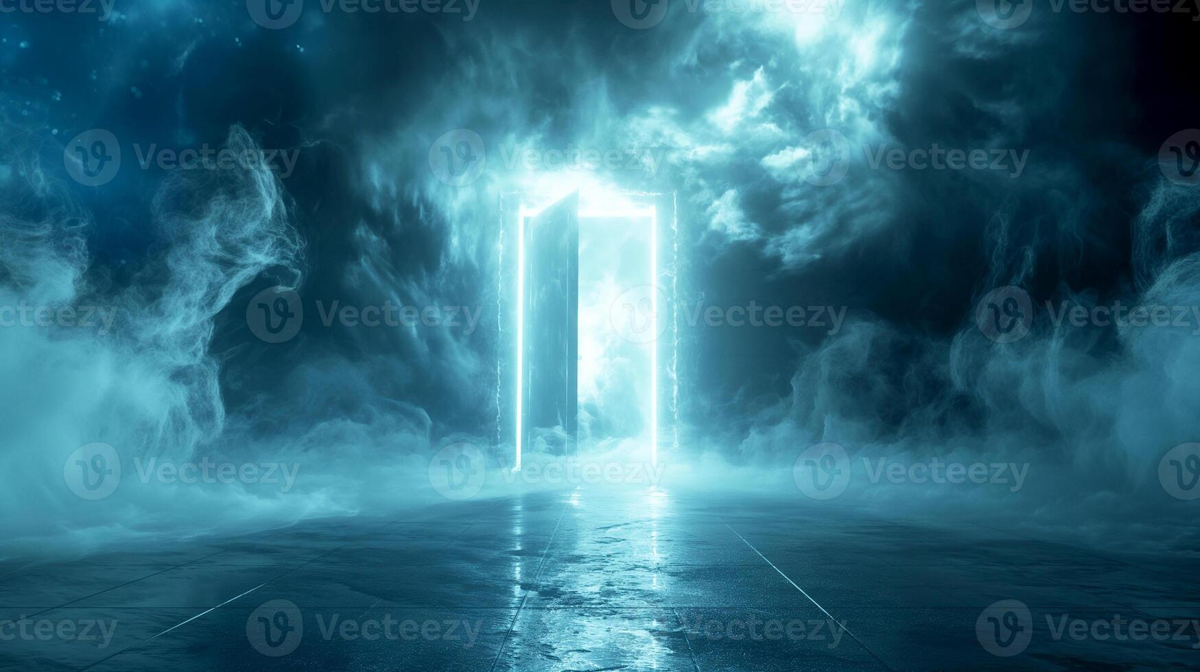 Abstract Fantasy Background Open Magical Doors in a Dark Room photo