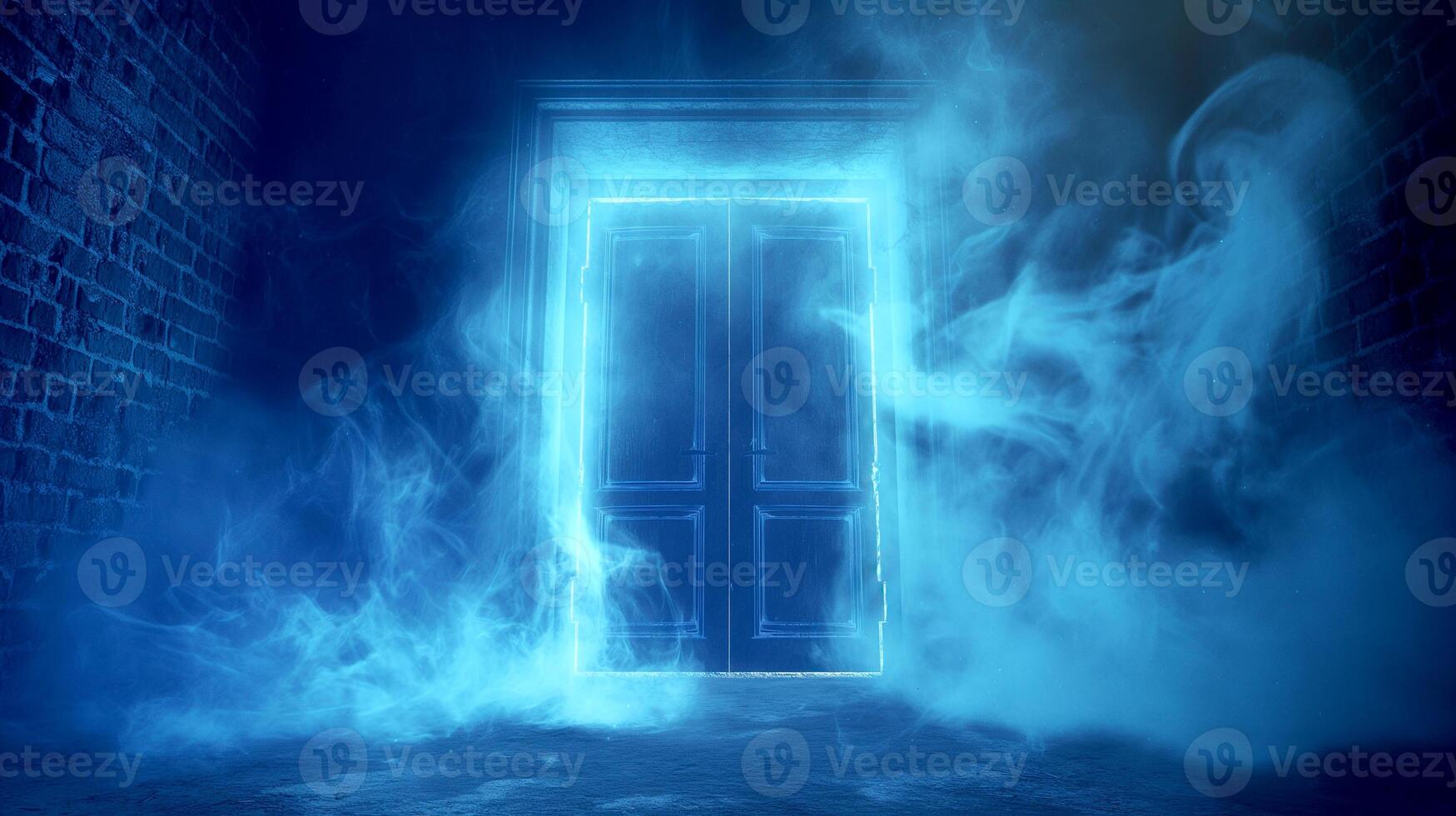 Abstract Fantasy Background Open Magical Doors in a Dark Room photo