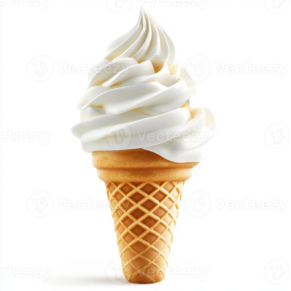 An ice cream cone with whipped cream on a white background photo