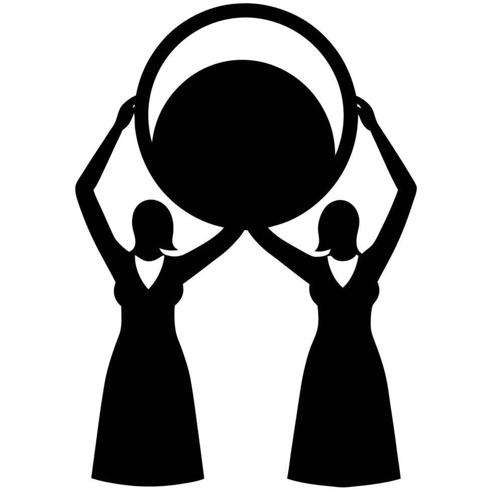 Women silhouettes holding a glowing circular emblem of unity vector
