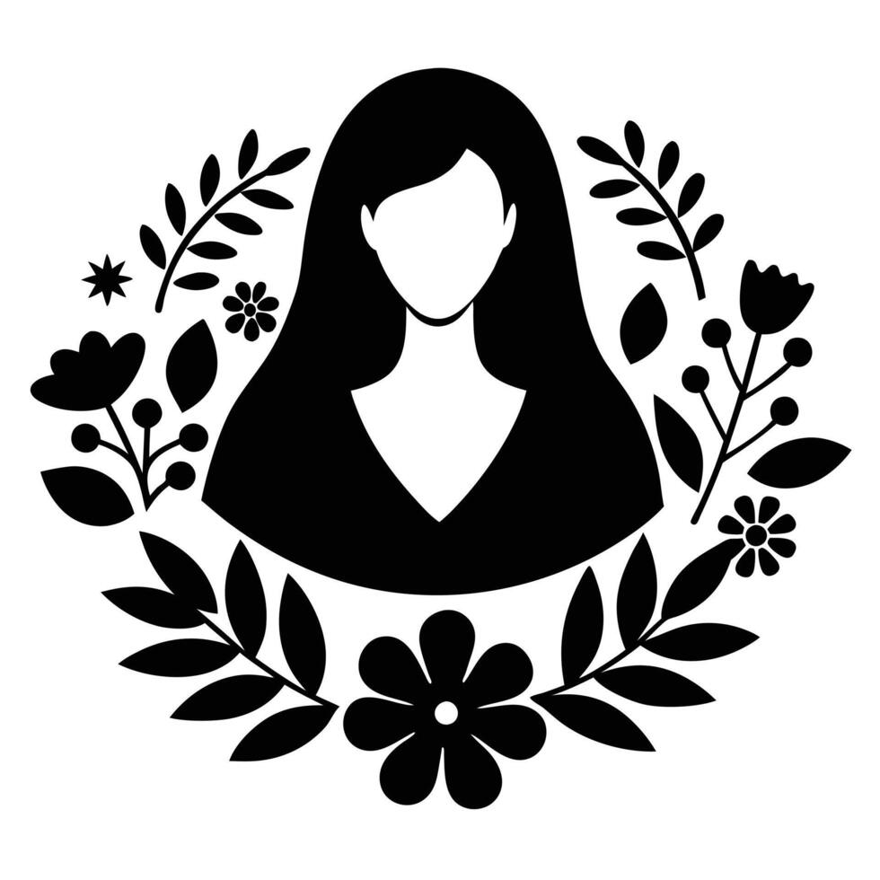Silhouette of Woman with Floral Surroundings vector