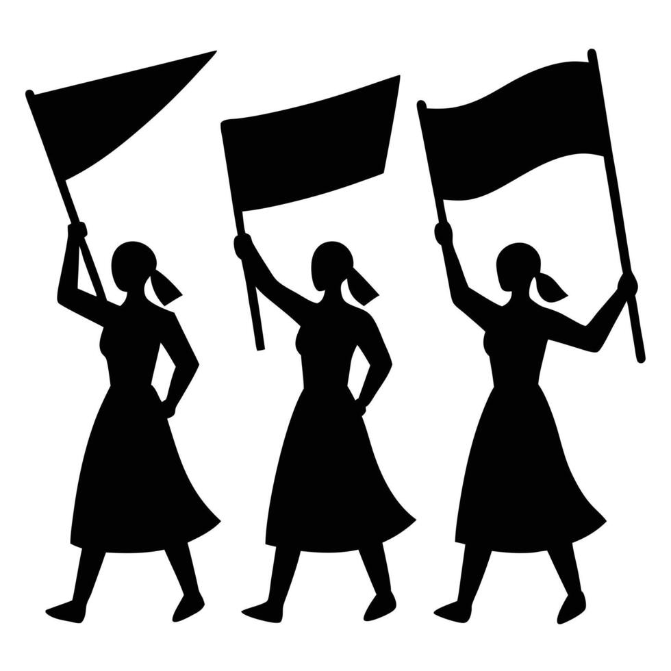 Women silhouettes carrying banners in a peaceful march for unity vector