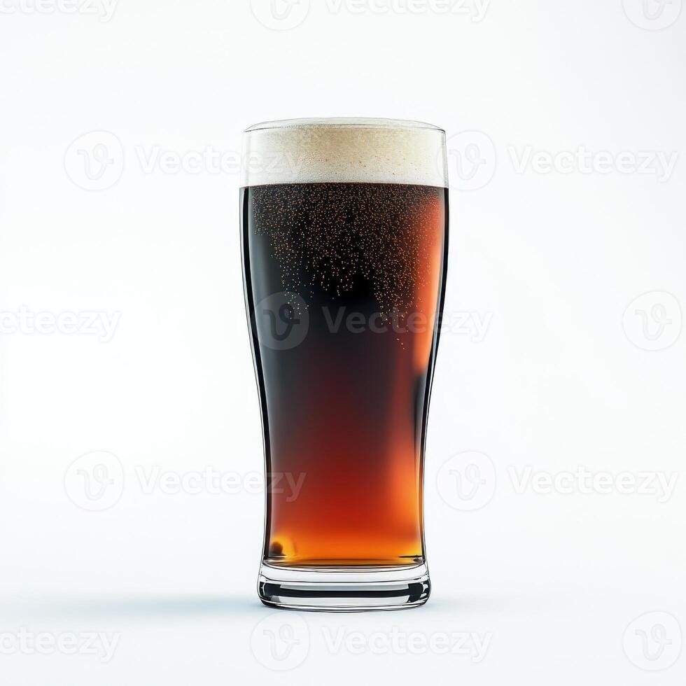 Refreshing glass of beer is standing on a white background photo