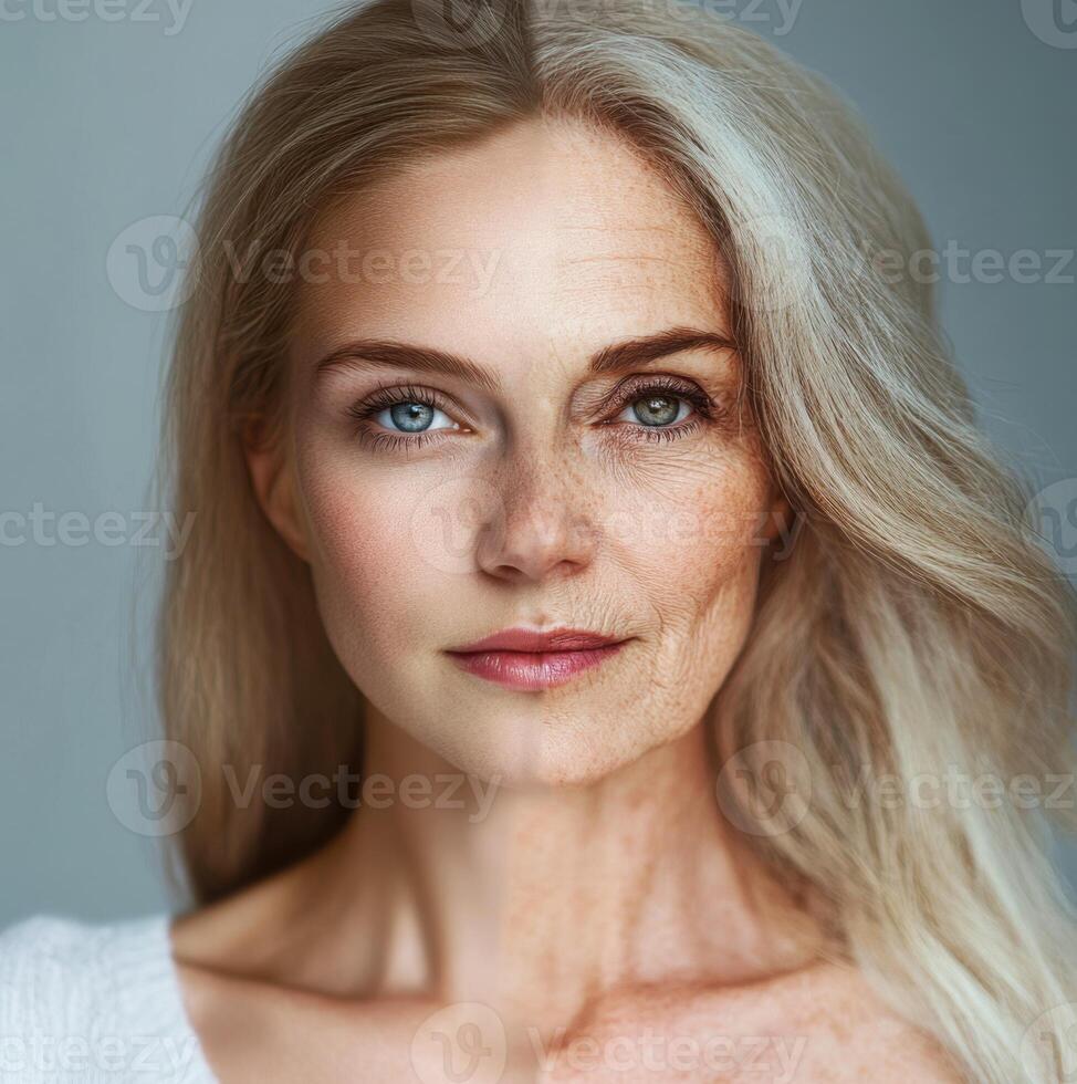 A woman with an older face and a young face photo