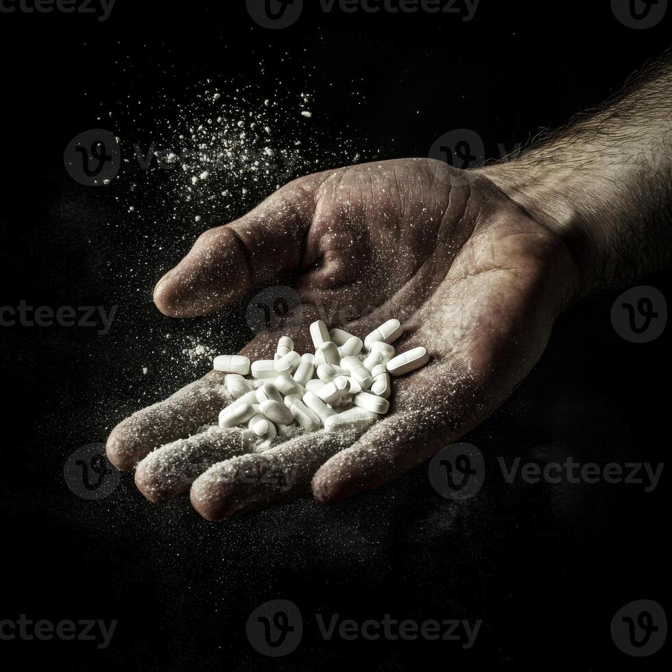 crushing pills in hand photo