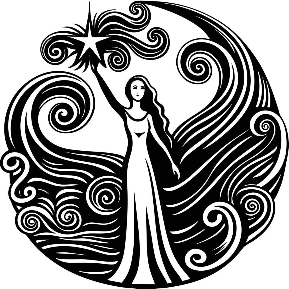 Woman Holding a Star with Abstract Swirls vector