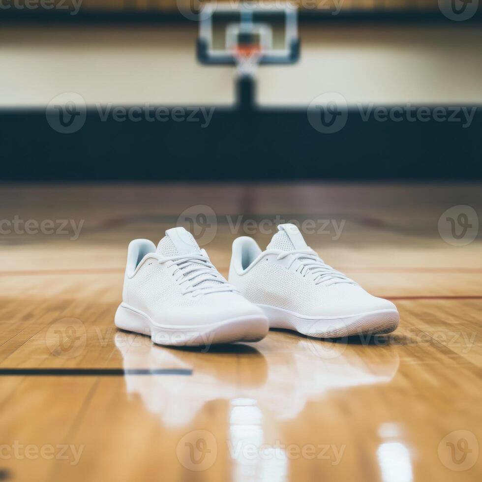 white modern shoes on the basketball court photo