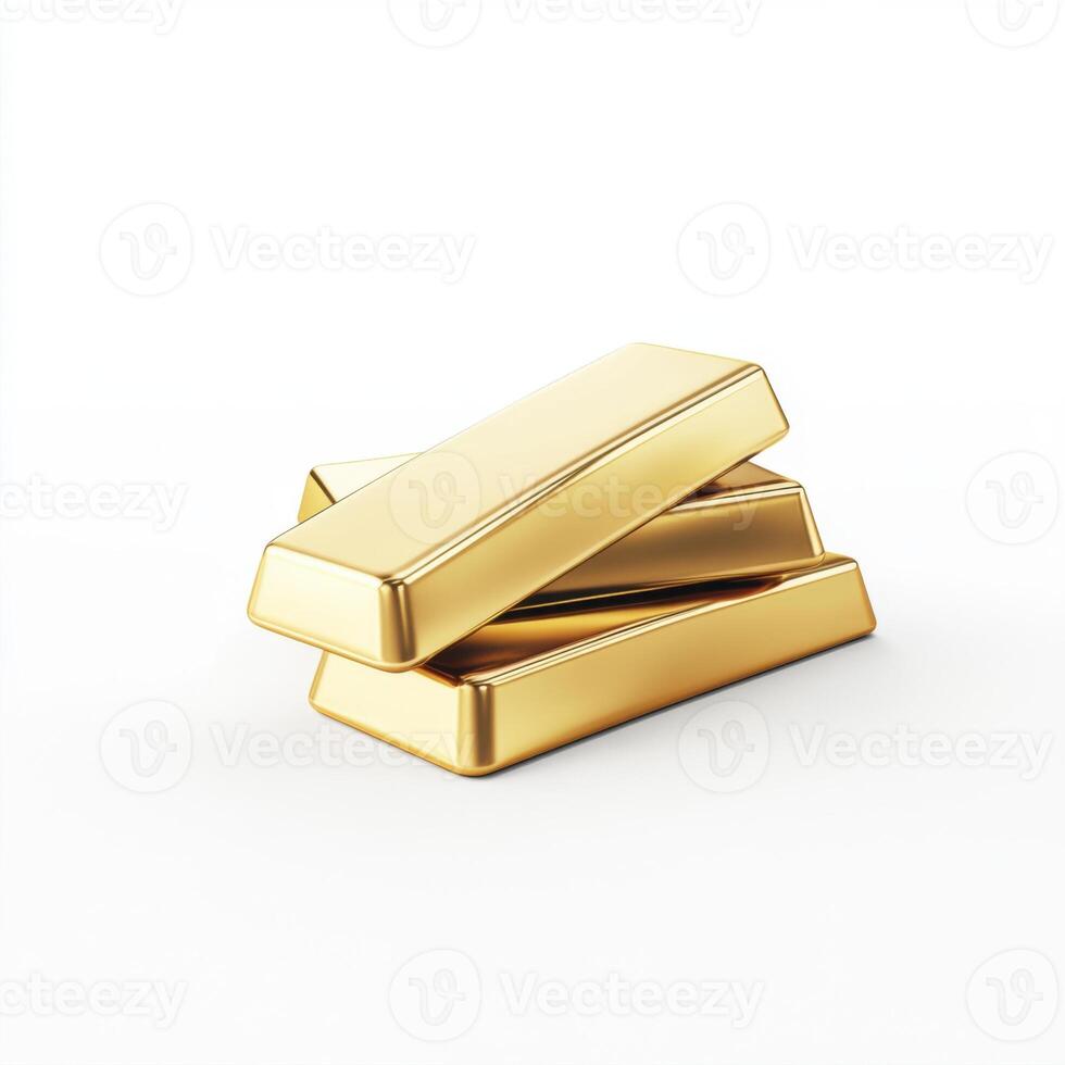 The gold bars are gleaming with a smooth, polished surface that reflects soft light, showing intricate details and a lifelike shine. photo