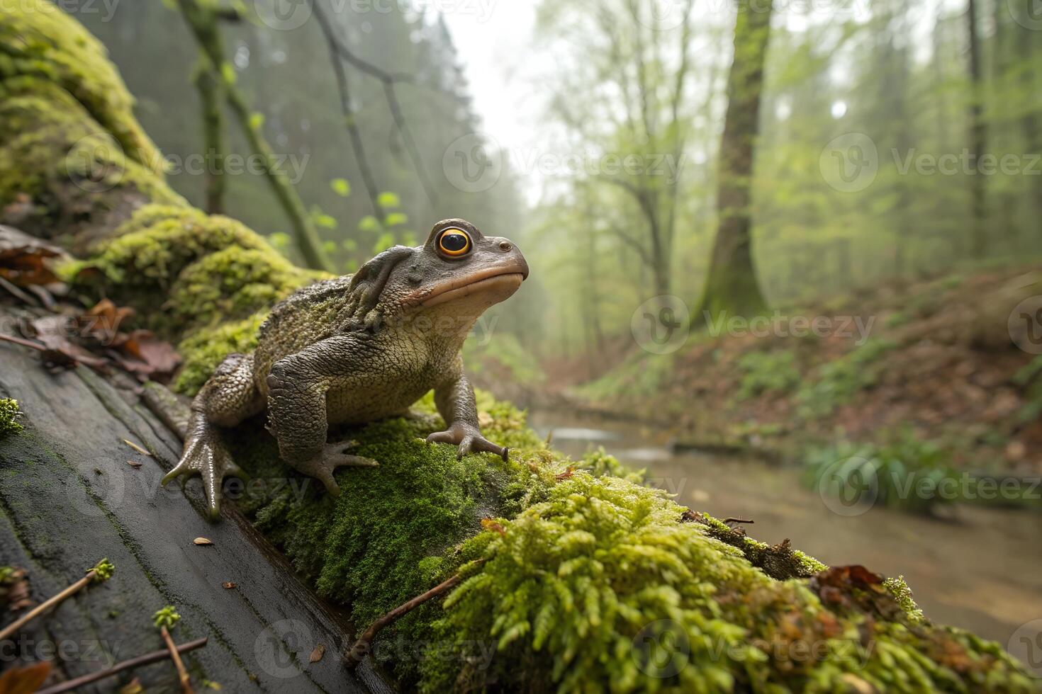 Frog Sitting on a Stone in Natural Habitat Symbol of Serenity and Wildlife photo