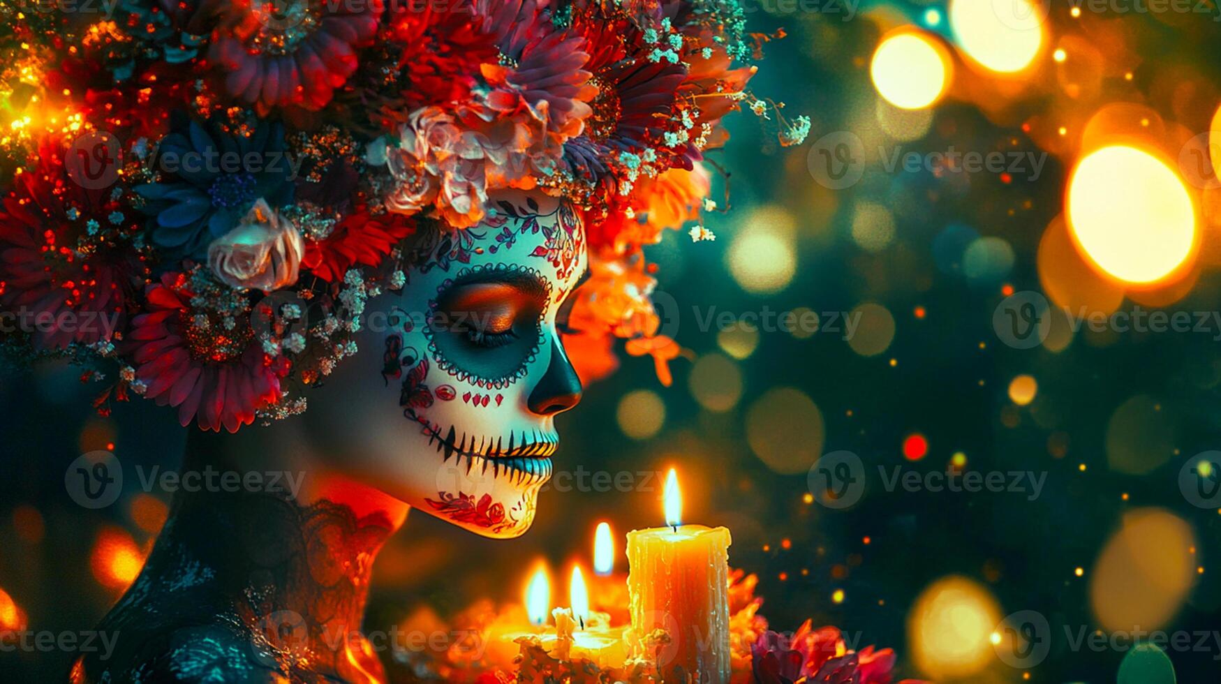 Day of the Dead Background Vibrant and Symbolic Mexican Celebration with Traditional Elements photo