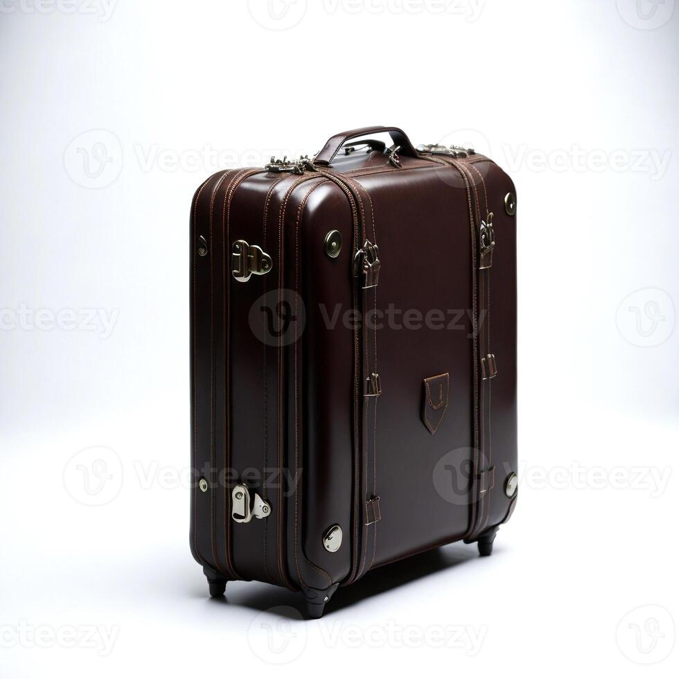 Elegant leather suitcase on neutral background photo