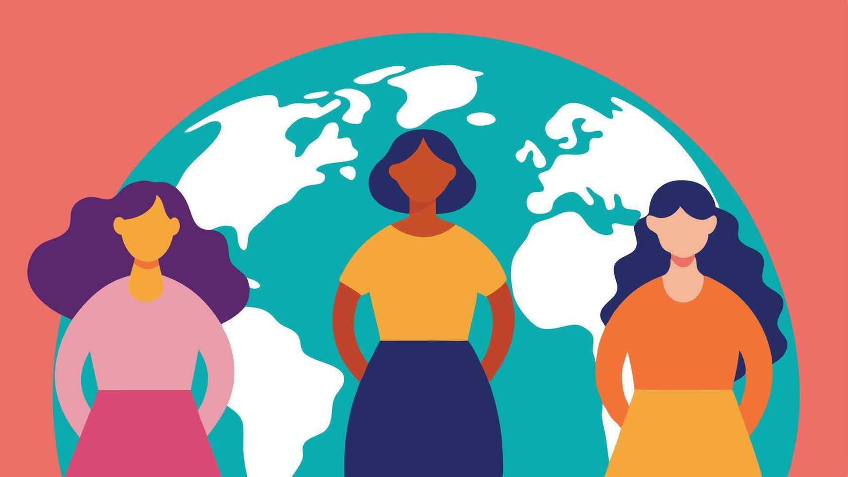 Women Standing Around Globe vector