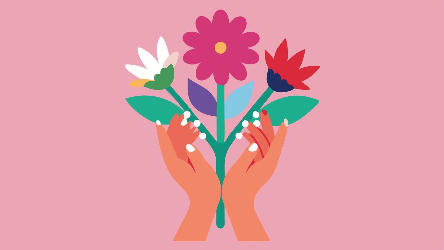 Feminine Hands Holding Flower Bouquet vector