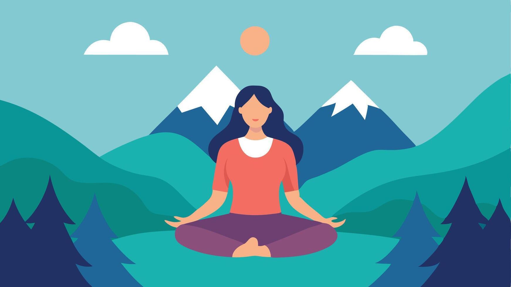 Woman Meditating on Mountain vector