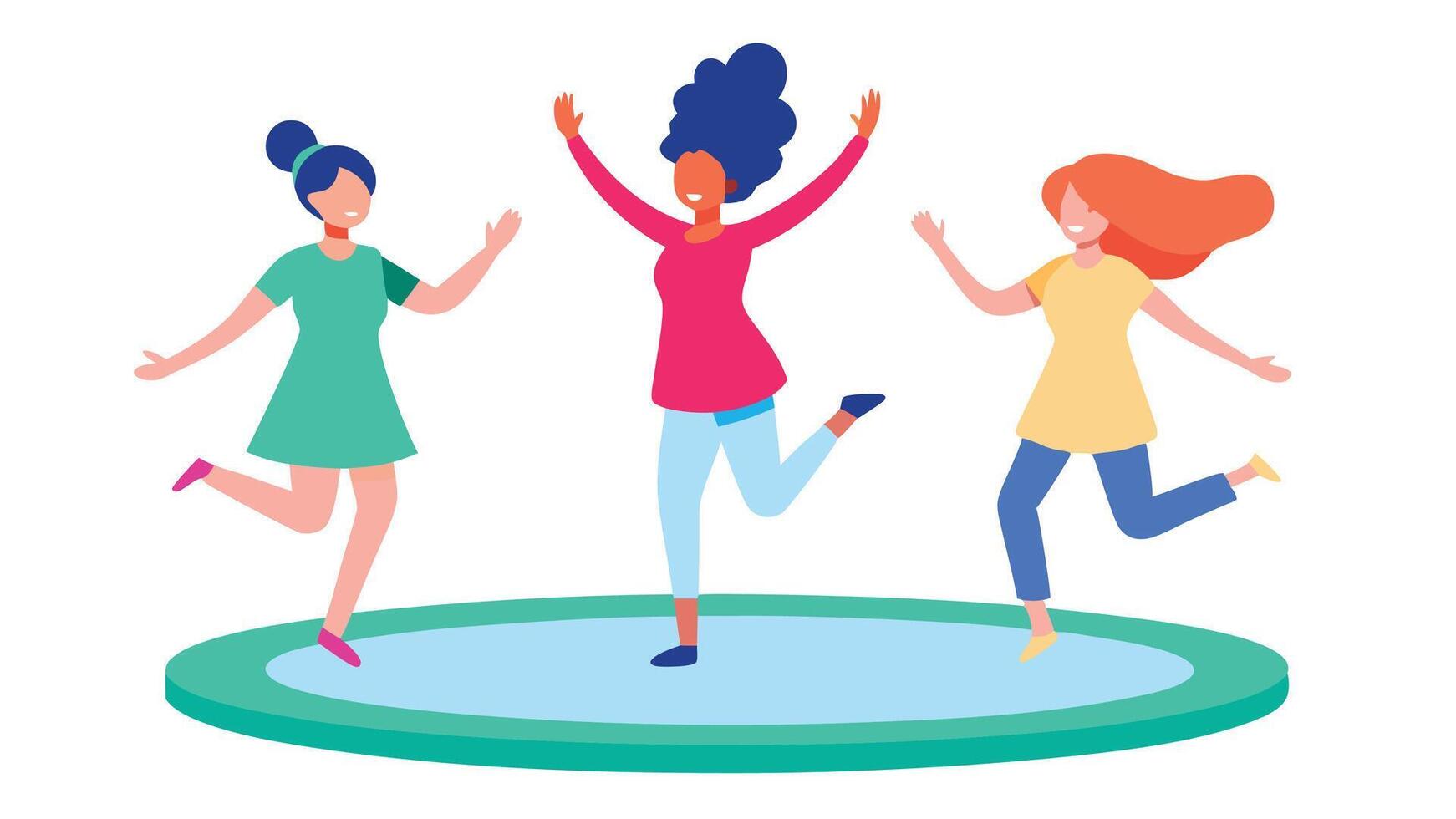 Happy Women Jumping on Trampoline vector