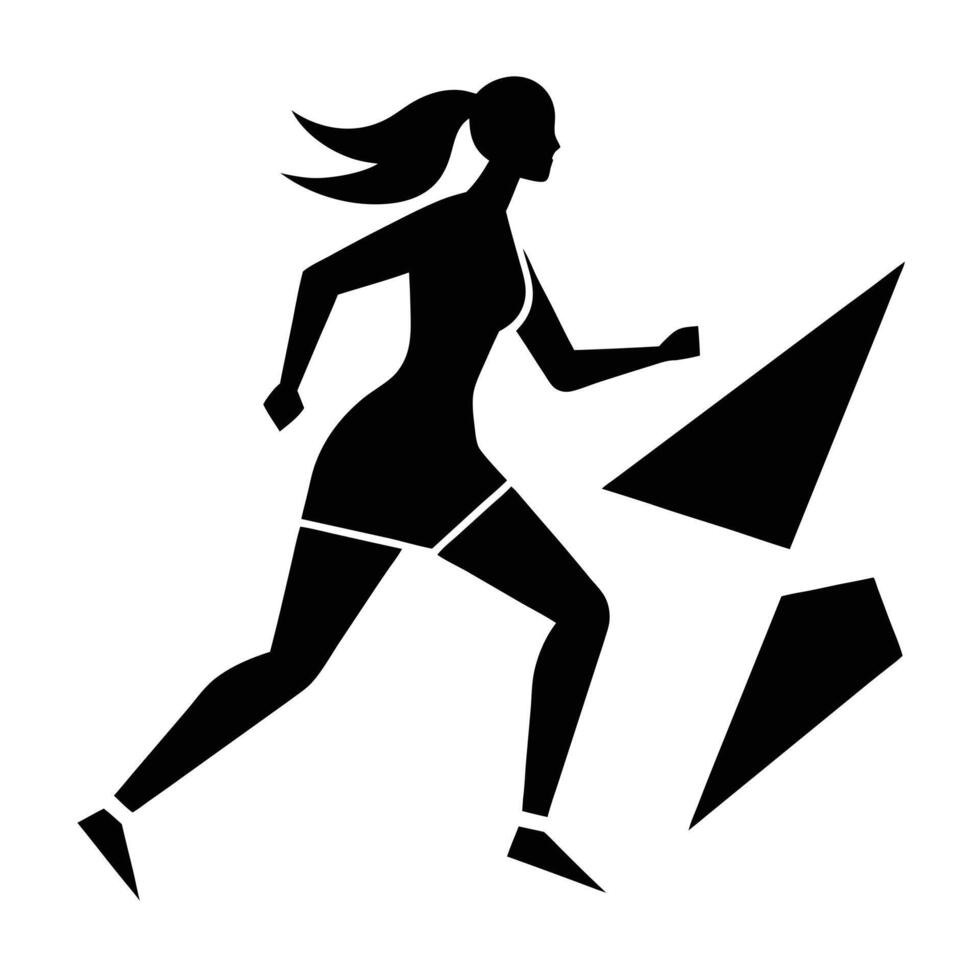 Woman Breaking Through Barriers Silhouette on Wite Background vector