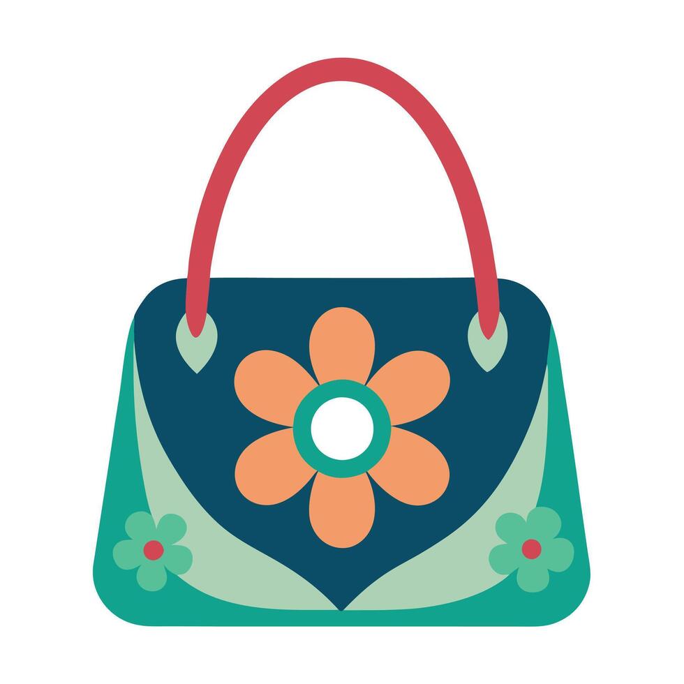 Stylish Handbag with Flower Patterns and Bold Lines vector