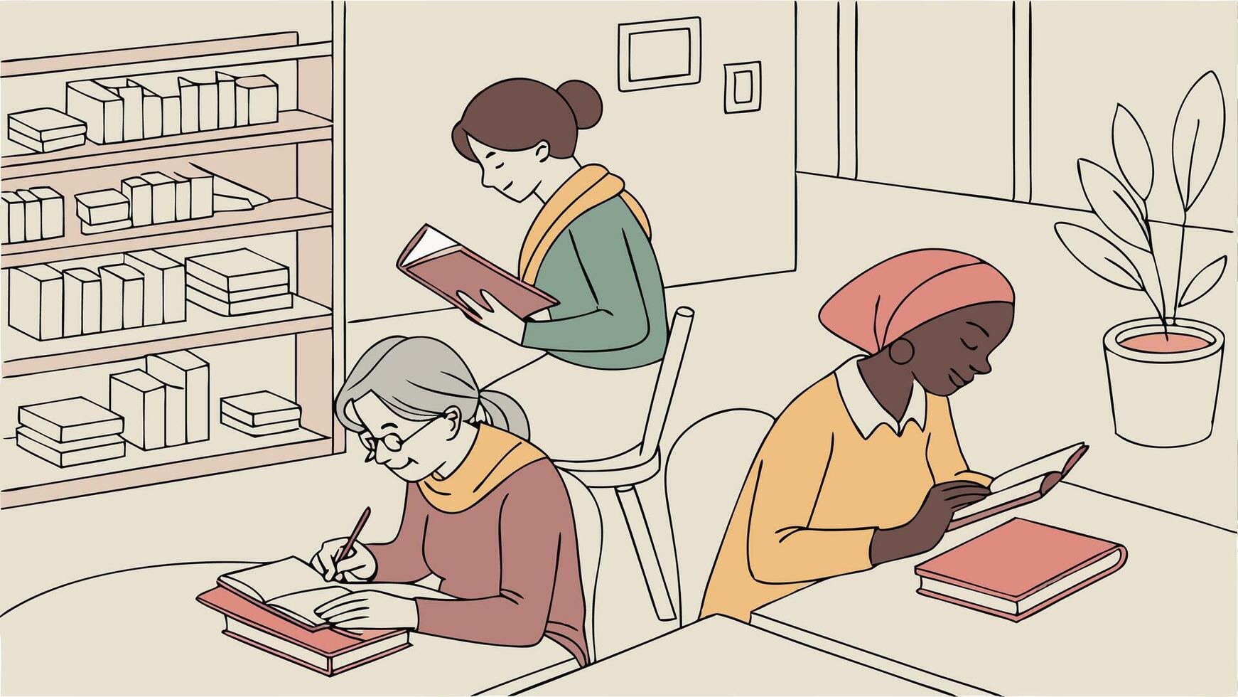 Diverse Women Reading Books vector