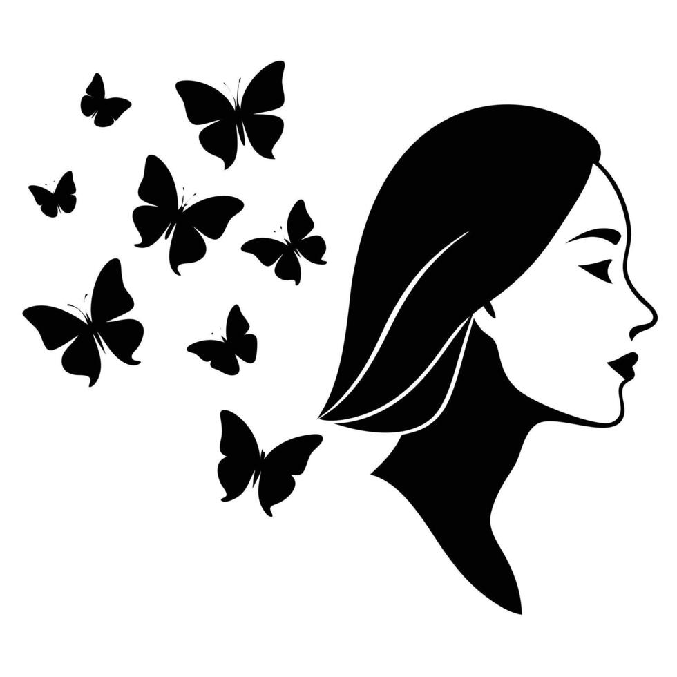 Side View of Woman with Butterflies vector