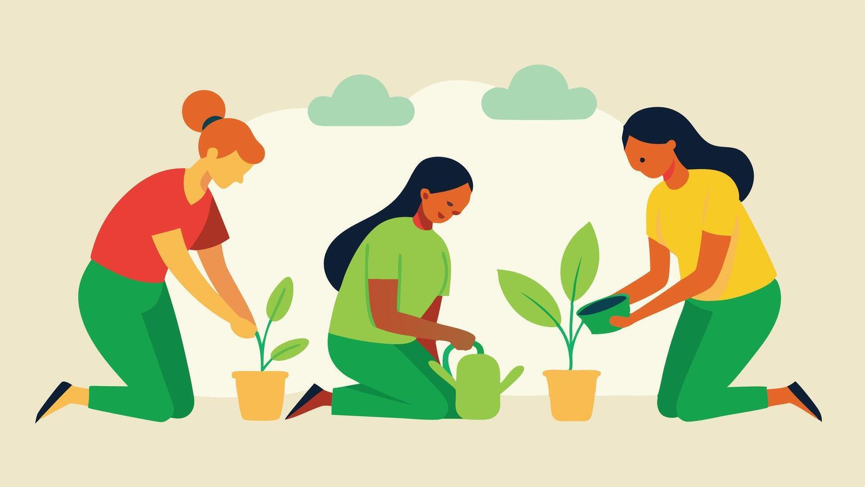 Women Planting Saplings Together vector