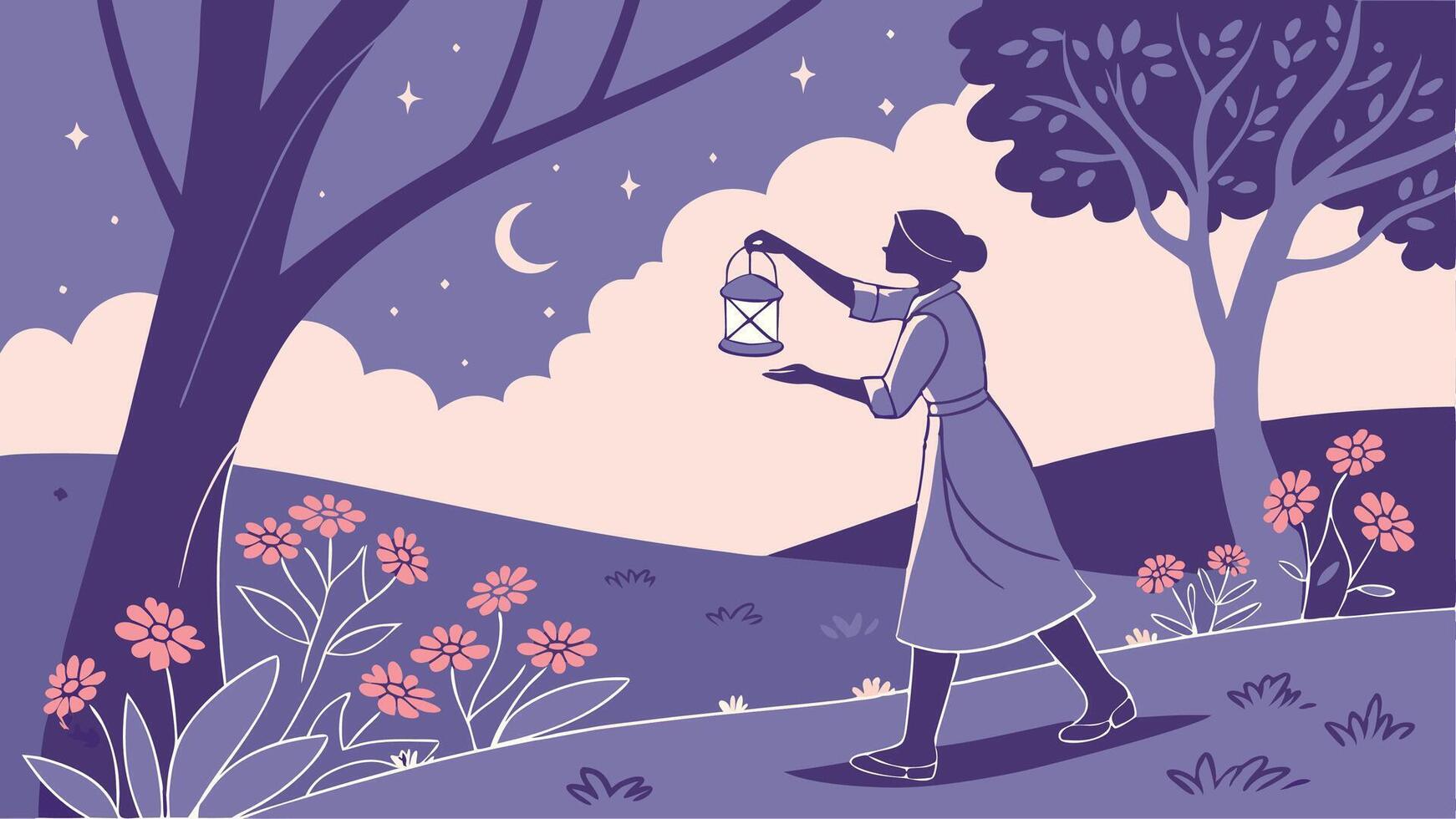 Woman Holding Glowing Lantern vector