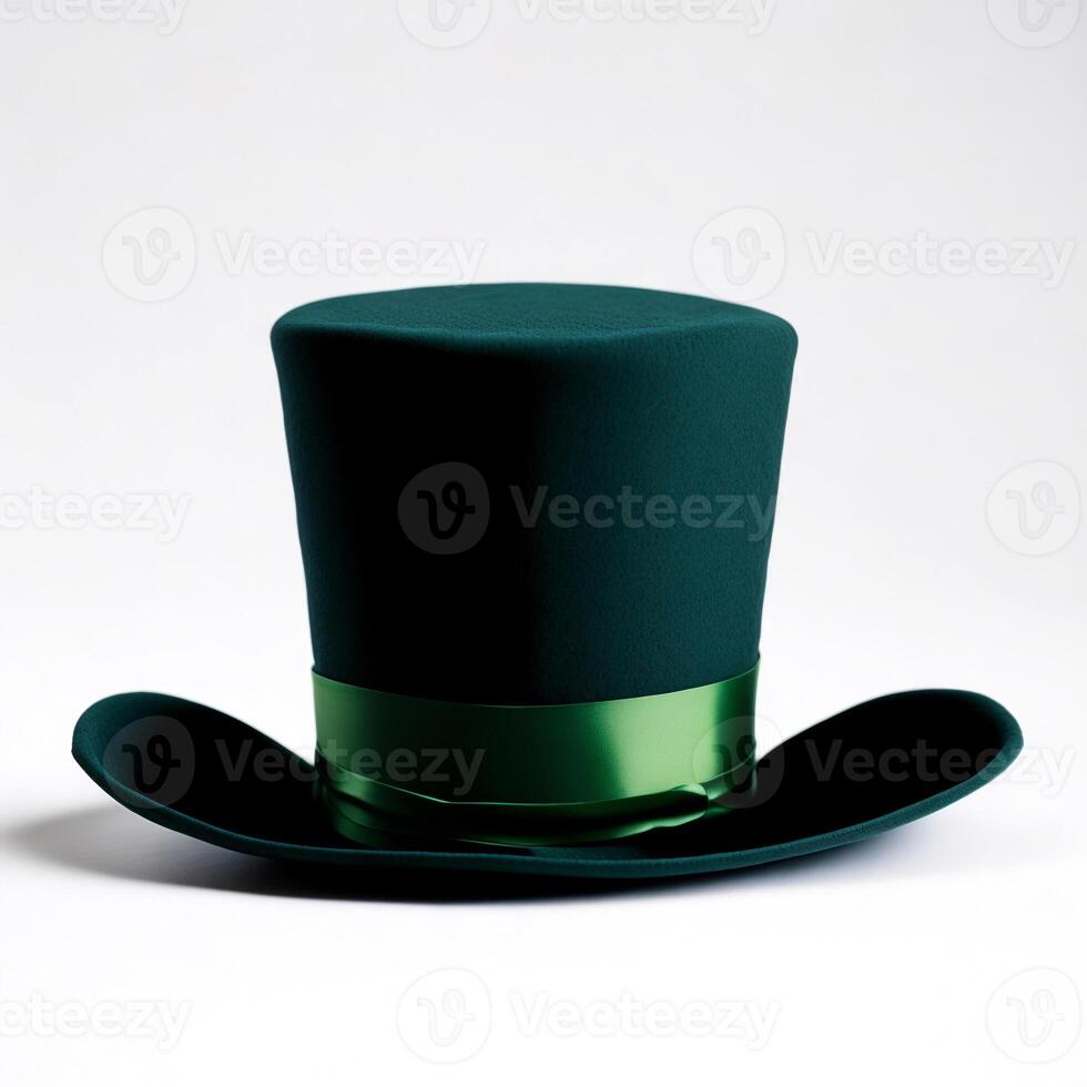 Elegant green top hat on white background photo