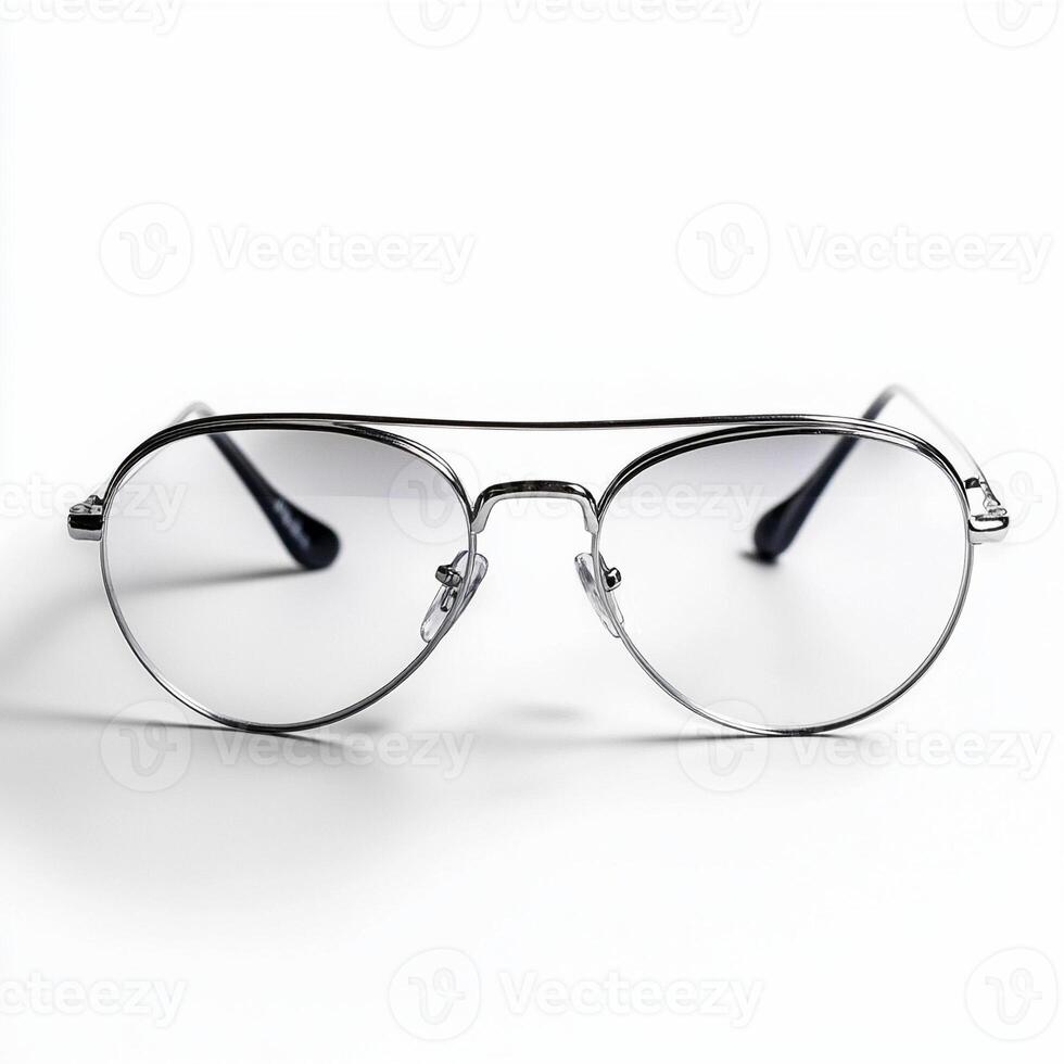 Stylish aviator eyeglasses resting on white background photo