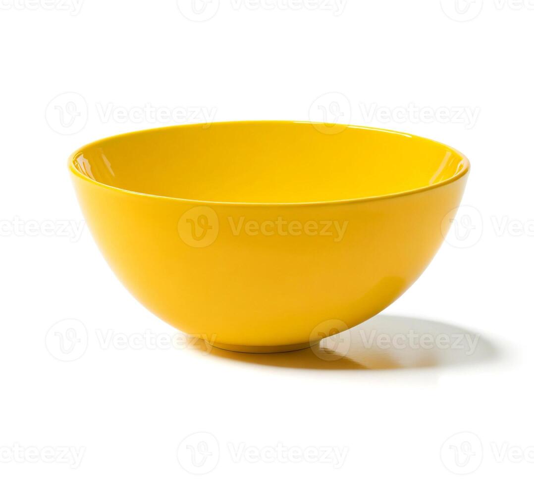 Isolated Yellow Ceramic Bowl on White Background photo