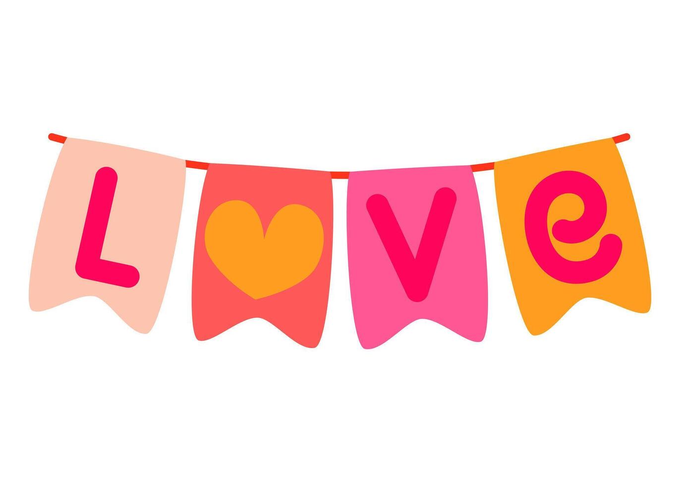 Festive garland of flags with heart and love inscription. illustration for valentine's day. vector