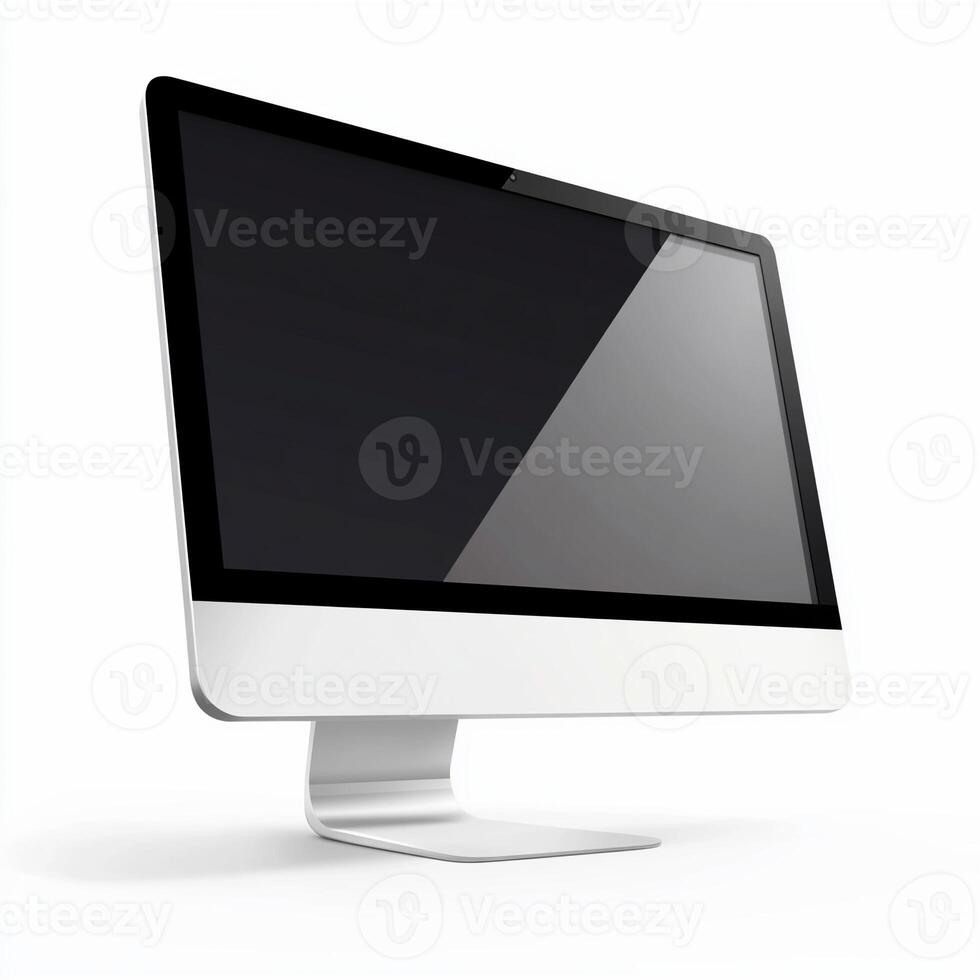 Modern desktop computer with a blank screen is standing on a white background photo