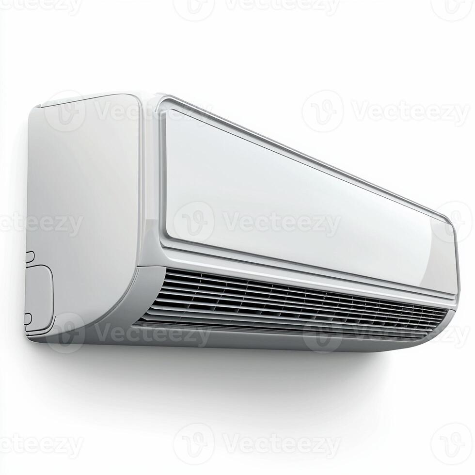 Modern air conditioner hanging on white wall cooling room photo