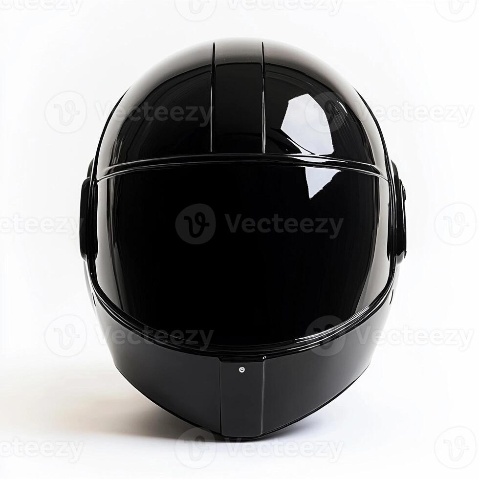 Black motorcycle helmet reflecting on white background photo