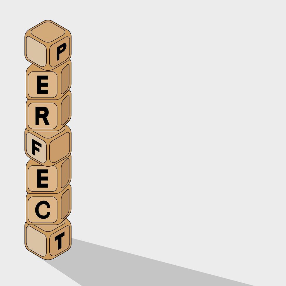 perfect block concept art. Abtract . wooden block. imperfect isometric on white background. text font vector