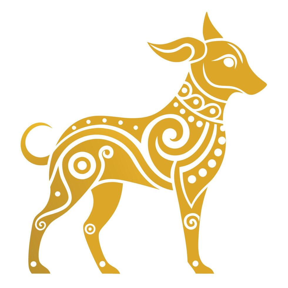 Zodiac Dog Ornament in Gold vector