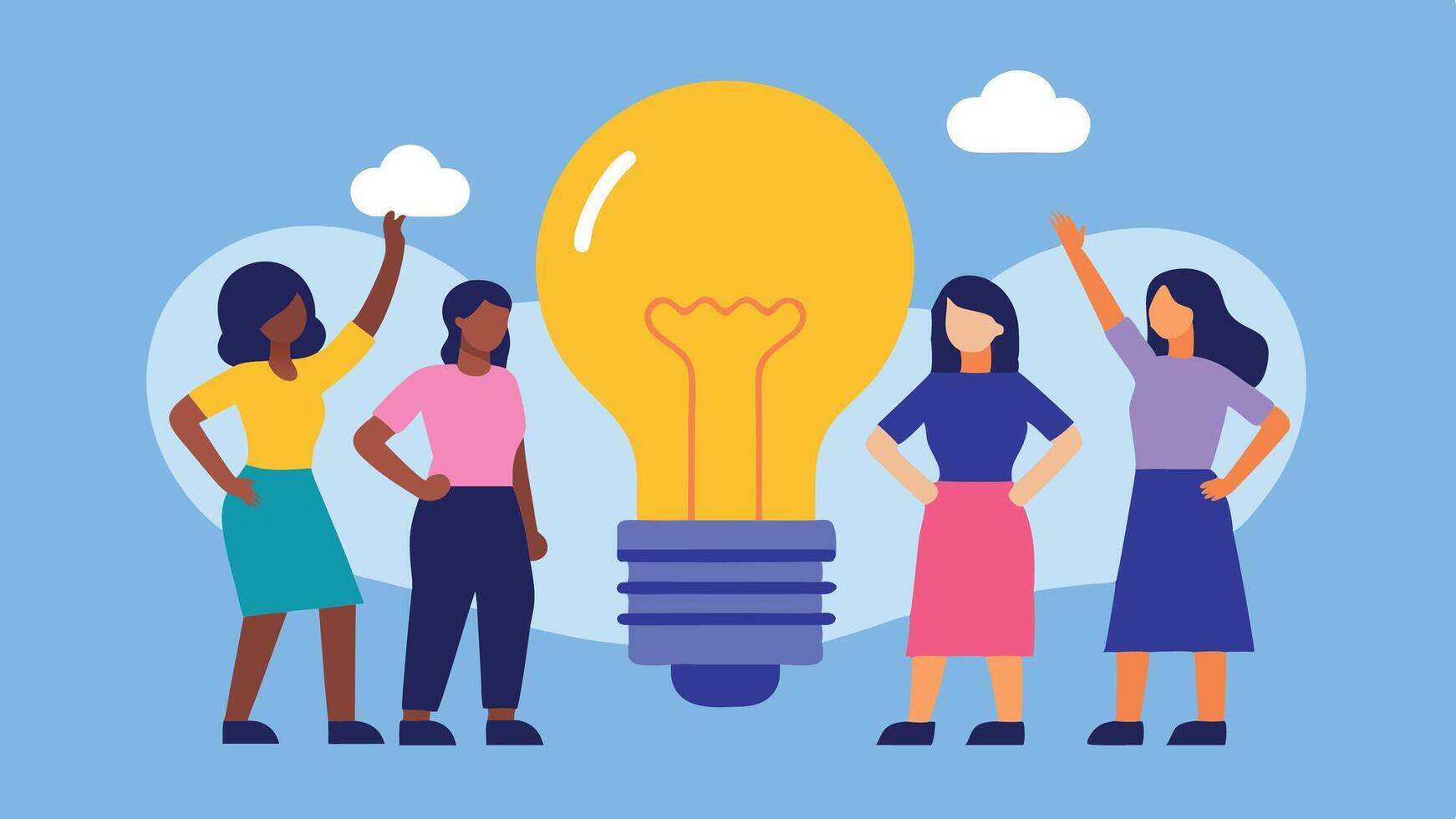 Women Brainstorming Around a Light Bulb vector