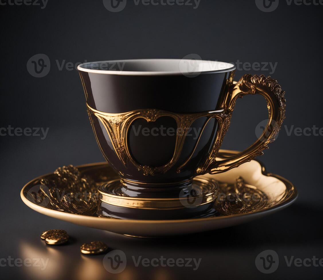 Vintage Gilded Teacup with Saucer closeup photo