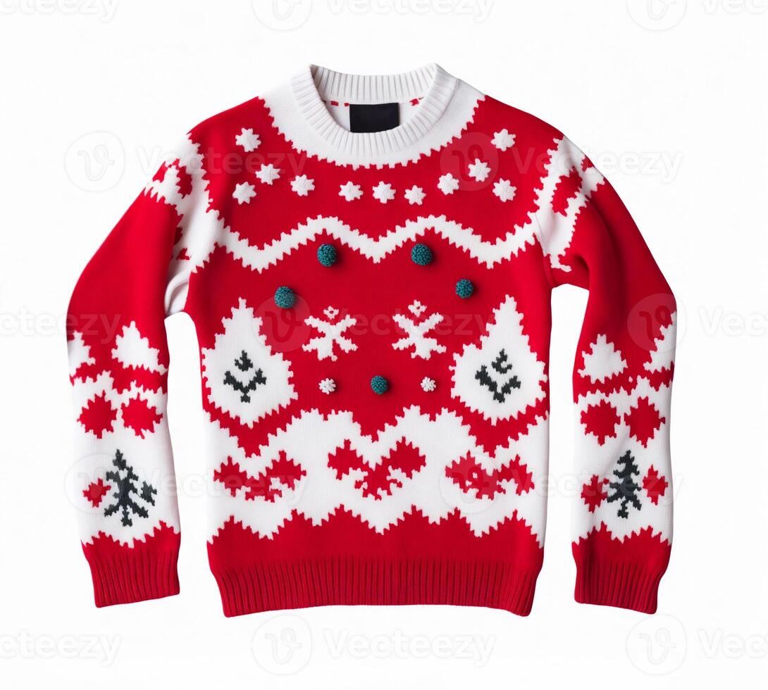 Red Christmas Sweater on White Background photo