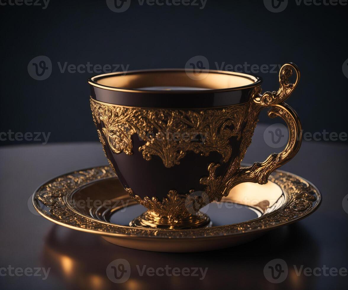Vintage Gilded Teacup with Saucer closeup photo
