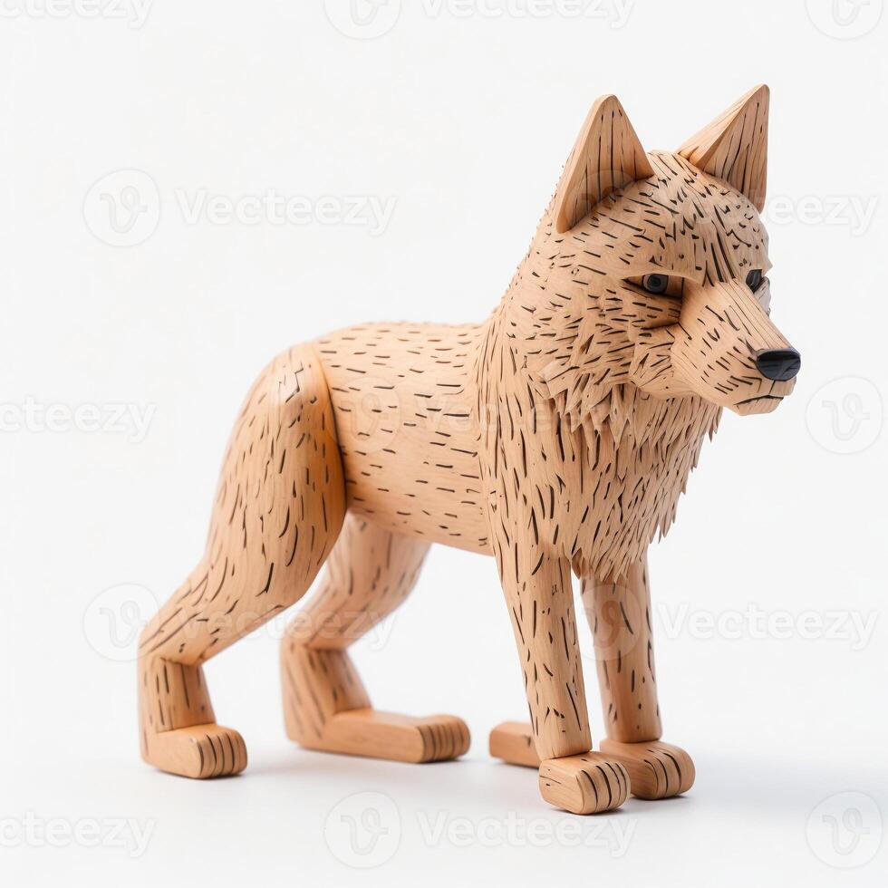 Wooden toy wolf isolated on a white background photo