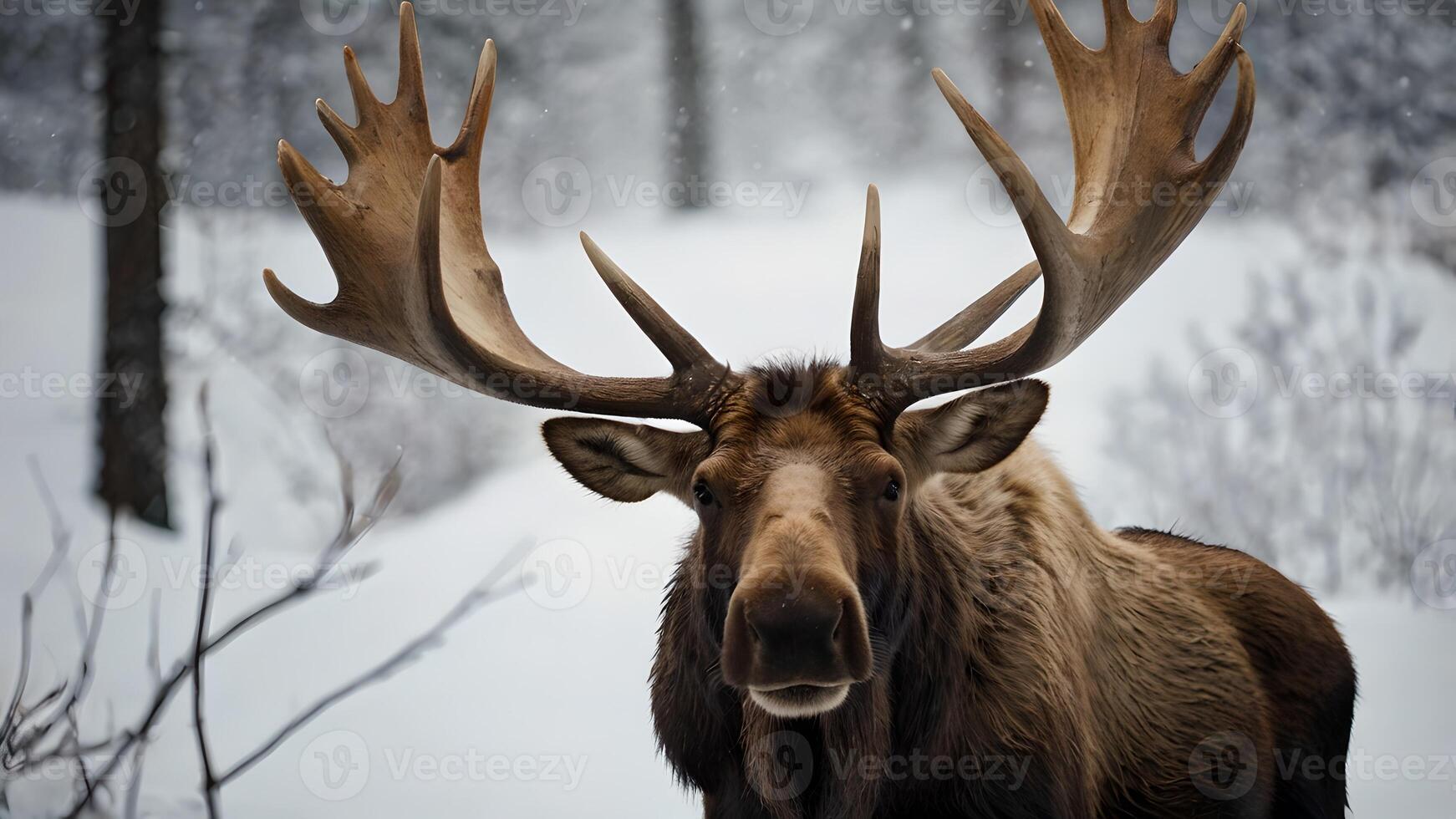 Majestic Alaskan Moose in Winter Wonderland photo