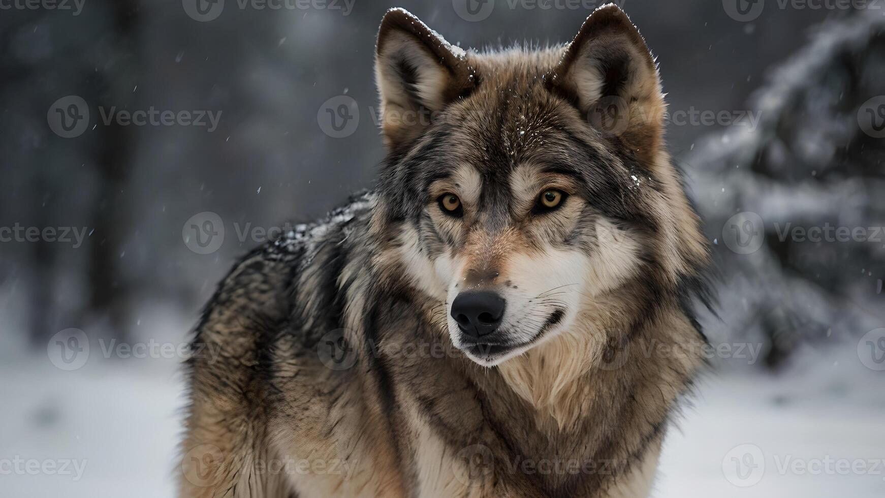 Majestic Grey Wolf in Winter Wonderland photo