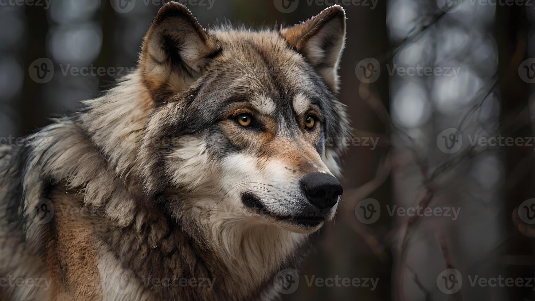 Majestic Grey Wolf in Winter Forest photo