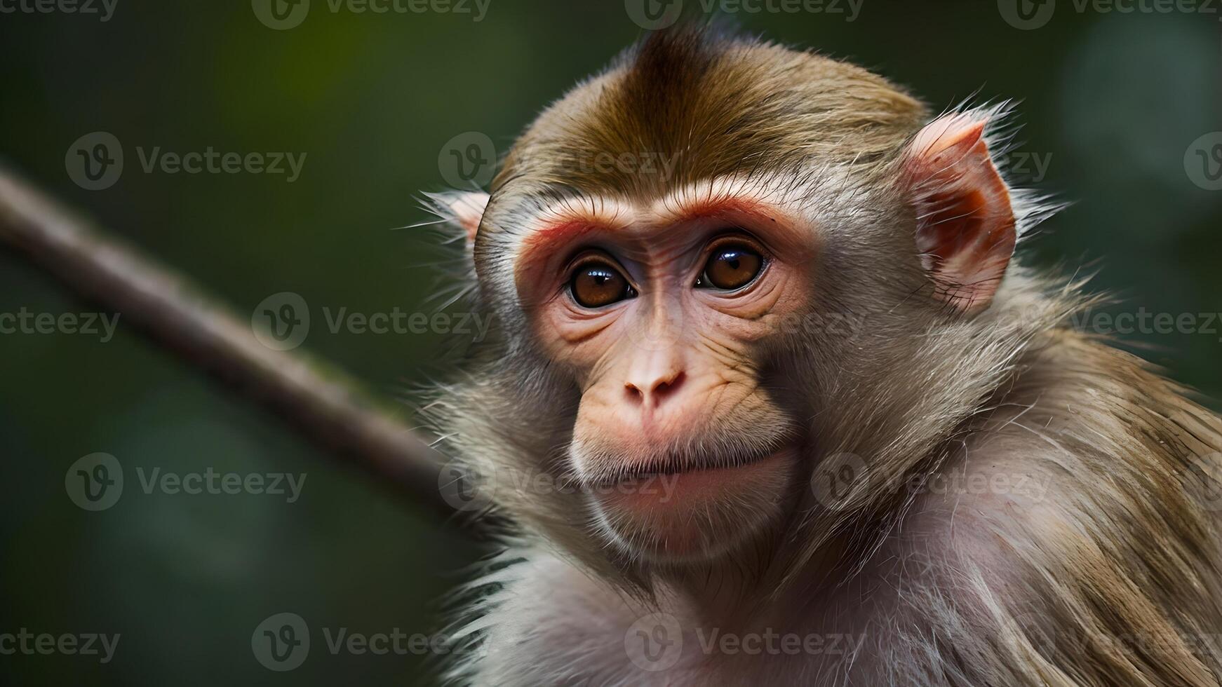 Serene Macaque Monkey Portrait in Lush Forest photo
