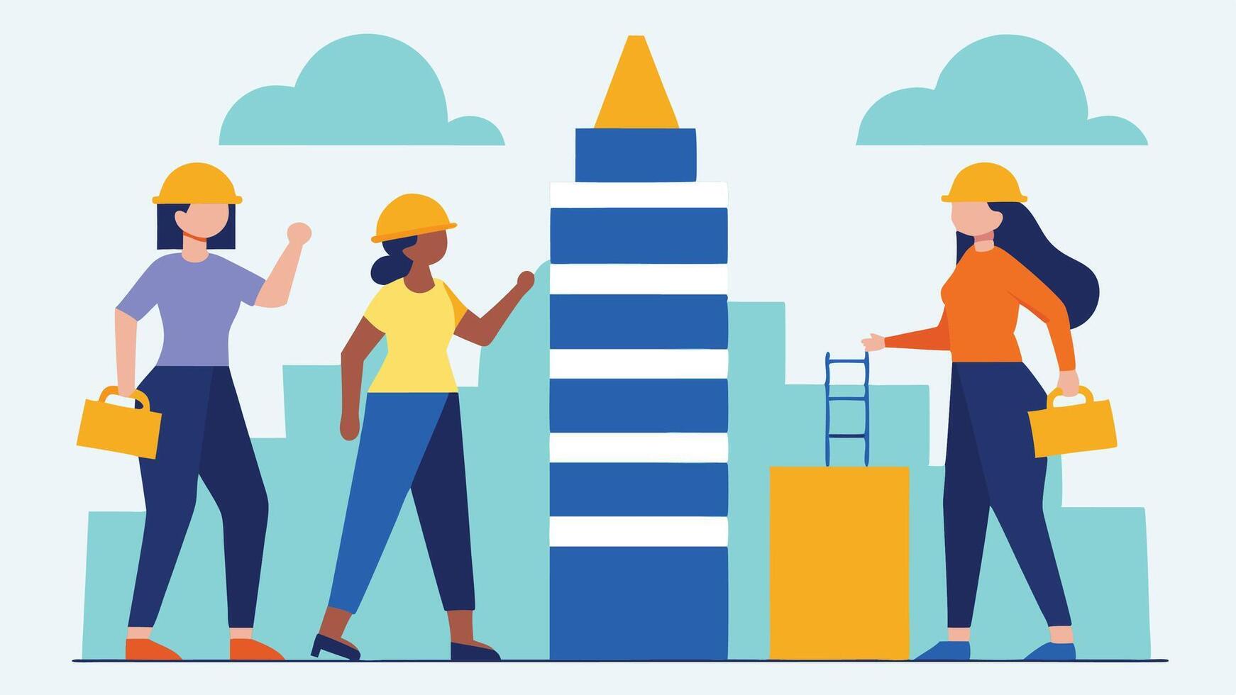 Women Constructing a Tall Building vector