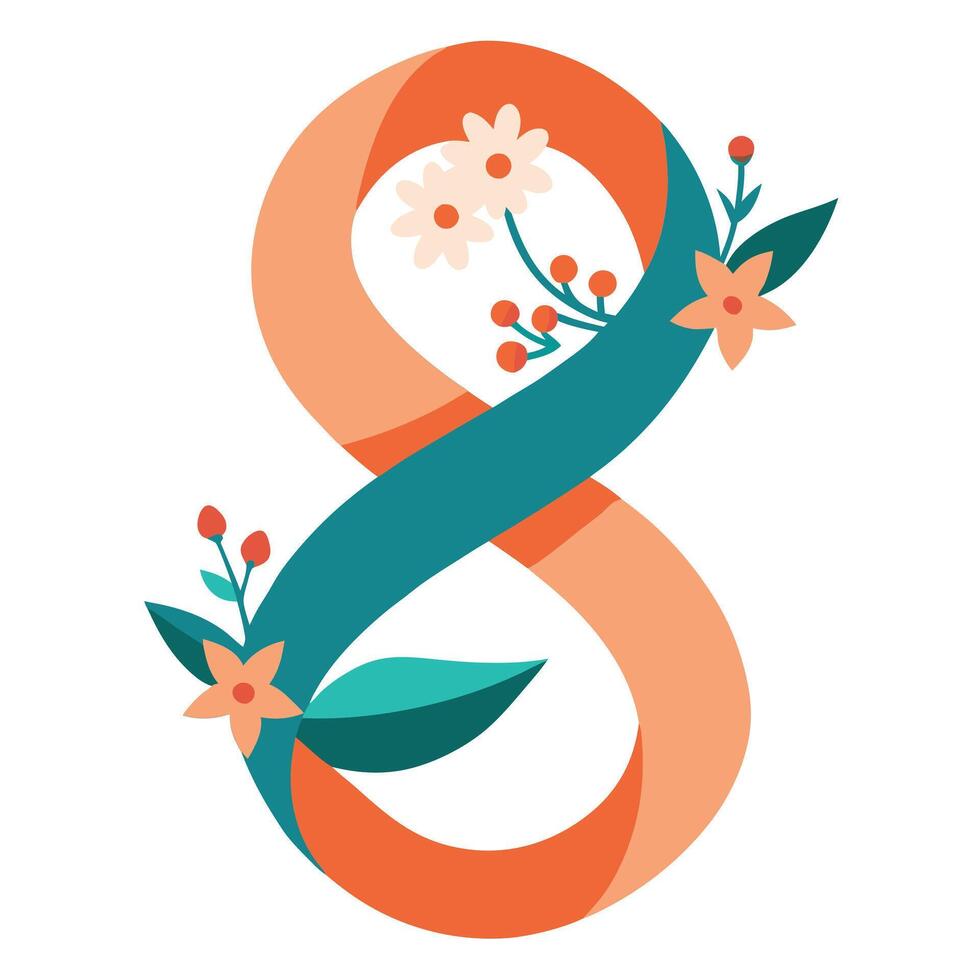 Ribbon Shaped as the Number Eight with Floral Deco vector